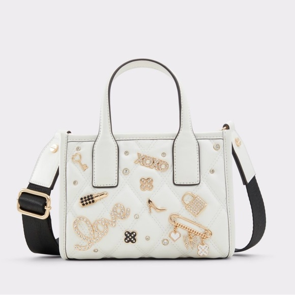 ALDO Keylaniix Satchel Bag - Chic White Designer Handbag with Gold Accents - Picture 1 of 4